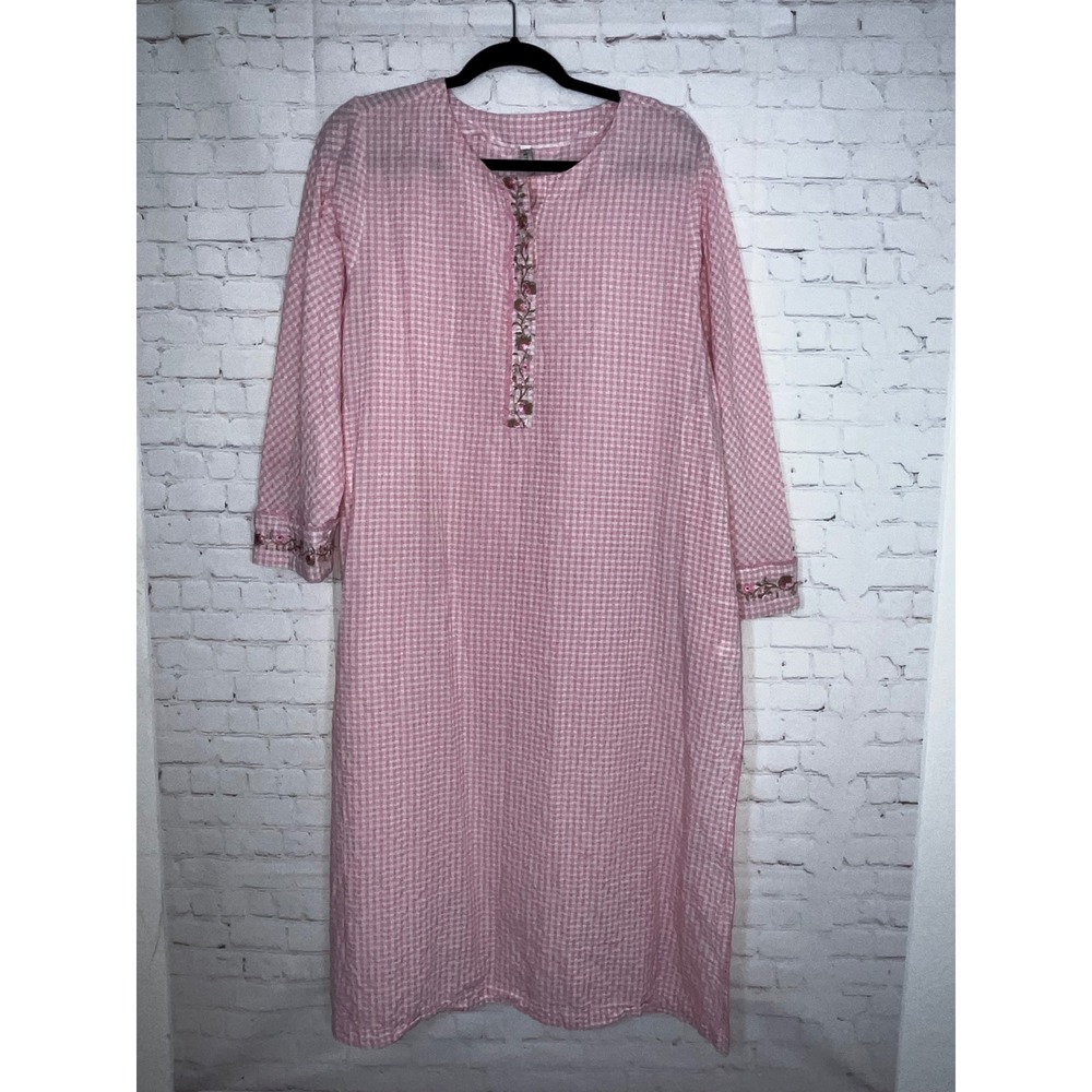 Ethnic by Outfitter‎ Pink Gingham Embroidered Kurti Tunic Women Size Small